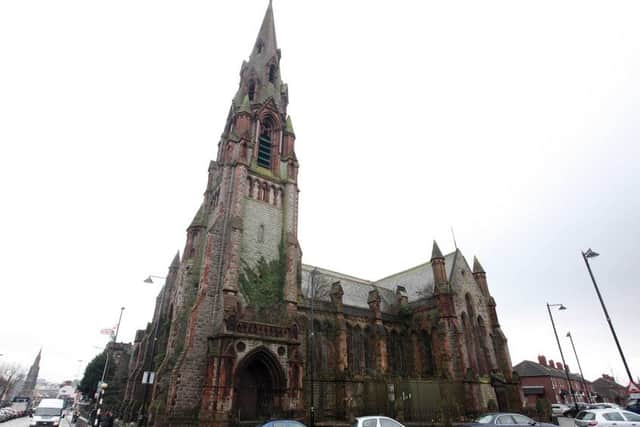 Outside view of Carlisle Memorial church between Belfast centre and the north of the city. It was once known as the 'Methodist Cathedral'
