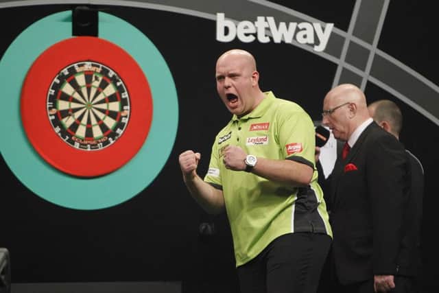 Michael van Gerwen on his way to another win. Pic Lawrence Lustig/PDC