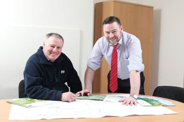 Left to right are Fergal Keenan, SONI Agricultural Liaison Officer, and Shane Brennan, SONI Project Manager North South Interconnector, at the SONI Information Office in Armagh