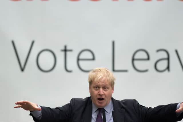 Boris Johnson delivers a speech during a Vote Leave campaign event at the Europa Worldwide freight company in Dartford, Kent