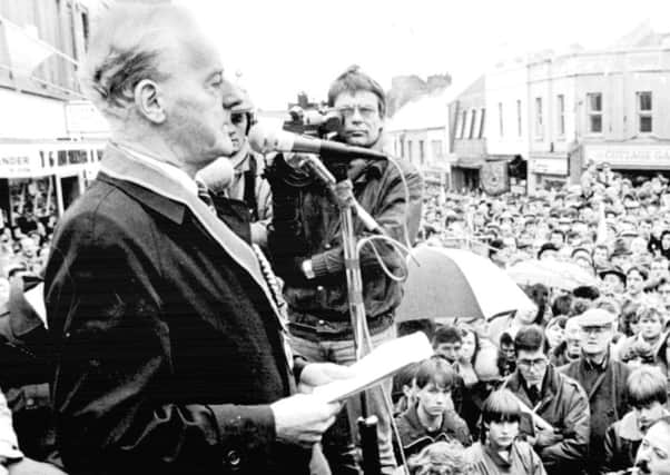 Former Ulster Unionist Party leader Lord Molyneaux addressing a rally in Ballymena
