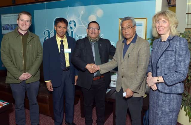 Left to right are  Mr Kevin Quinn (British Council), Mr Rambuyan and Mr Talavera (TESDA, Phillipines) pictured with Professor Shekhar Sharma and Mrs Lesley Hogg (AFBI) during the recent visit.