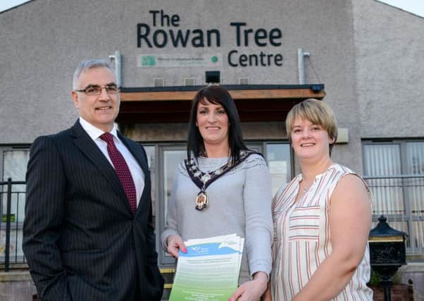 Pictured at the event is Chief-executive of Simple Power, Philip Rainey, Chair of Mid Ulster Council, Linda Dillon and Rural Supports Outreach and Promotion Officer Melissa Whylie.
