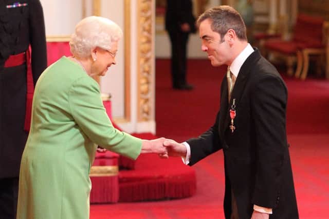 Actor James Nesbitt is made an OBE (Officer of the Order of the British Empire) by Queen Elizabeth II during an Investiture ceremony at Buckingham Palace