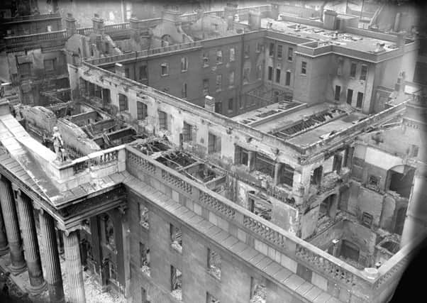 Damage in Dublin from the top of the Nelson Pillar, after the 1916 Rising in Dublin. Photo: PA/PA Wire