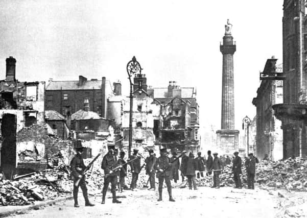 Photo from April 1916 of the scene from O'Connell Street in Dublin, during the Easter Rising. Photo: PA/PA Wire