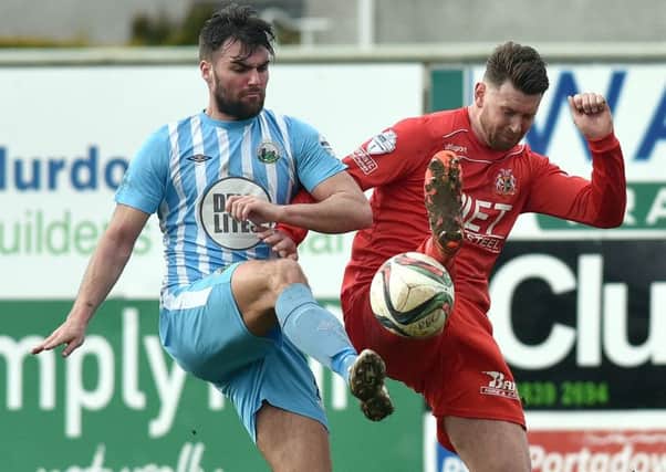 Johnny McMurray (left) and Garry Breen during Warrenpoint Town's defeat of Portadown. Pic by PressEye Ltd.