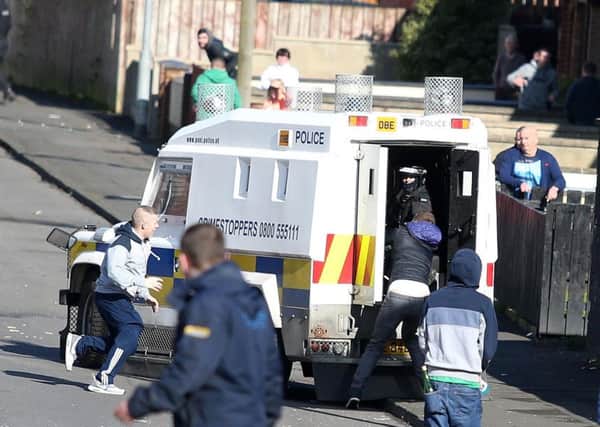 The PSNI in Lurgan on March 28, 2016, as trouble flared