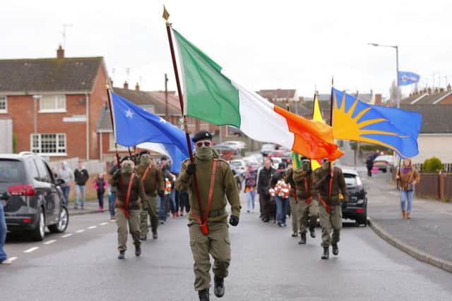 The Republican Sinn Fein commemorative march as it makes its way from the Kilwilkee Estate to St Coleman's Cemetary on March 26, 2016 ( Photo by Kevin Scott / Presseye )