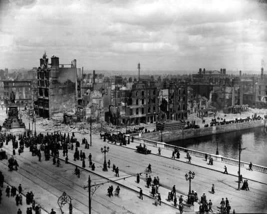 Sackville Street (O'Connell St) and the River Liffey at Eden Quay showing the devastation wrought by the 'Easter Rising'. Photo: PA/PA Wire