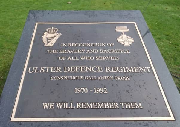 Former UDR members were among those who attended the unveiling of the monument in Ballymenas Memorial Gardens