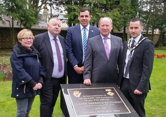 TUV leader Jim Allister (second right) with party councillors and deputy mayor of Mid & East Antrim Borough Council, Councillor Timothy Gaston (right)