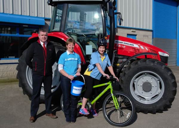 Sean Mc Avoy, Massey Ferguson Field Support Specialist, Roberta McCullough from Diabetes UK Northern Ireland and YFCU president Roberta Simmons are pictured announcing the 86 miles for 86 years charity cycle