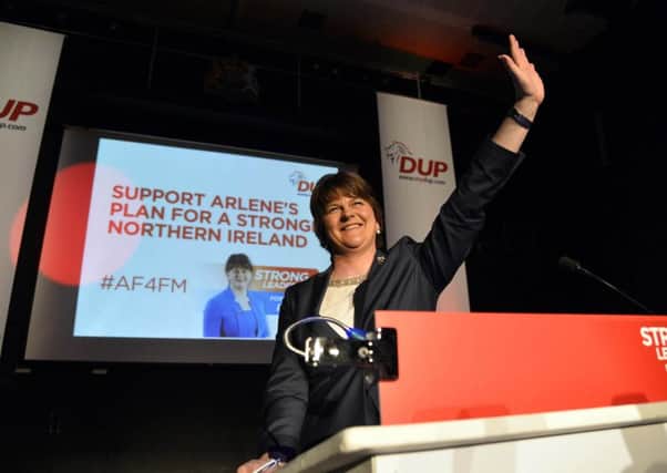 DUP leader Arlene Foster launching the party's manifesto in Belfast. Photo: Stephen Hamilton / Presseye