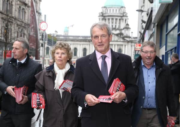 Owen Paterson MP pictured in Royal Avenue in Belfast with Labour's Kate Hoey the DUP's Ian Paisley (left) and Sammy Wilson (right)