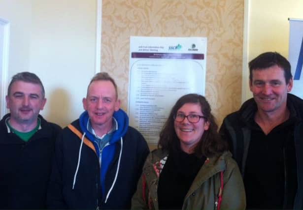 D Corvan (grower), I Rodgers (grower), L Hartman (Edible Crops Adviser) and M Conway (grower) at the Soft Fruit Information Day in Inchture, Scotland