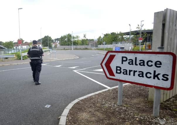 The scene after  a vehicle fire at Palace Barracks in Holywood, Co Down. 
Pic Pacemaker Press