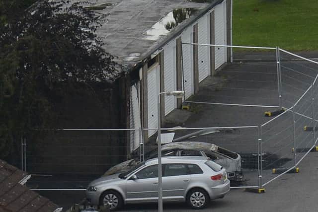 The scene after  a vehicle fire at Palace Barracks in Holywood, Co Down
