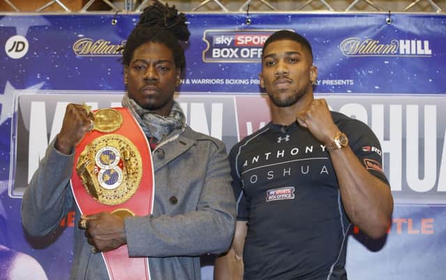 Anthony Joshua (right) and Charles Martin during a press conference at the Four Seasons Hotel, London.