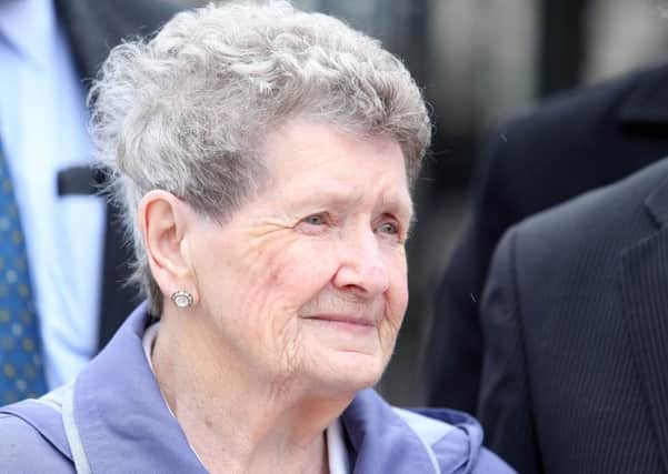 88-year-old Bea Worton, whose son was killed in the Kingsmill massacre, pictured outside the High Court in Belfast