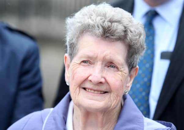 Bea Worton, 88, outside the Highe Court in Belfast in April where she began her legal challenge against the Equality Commission