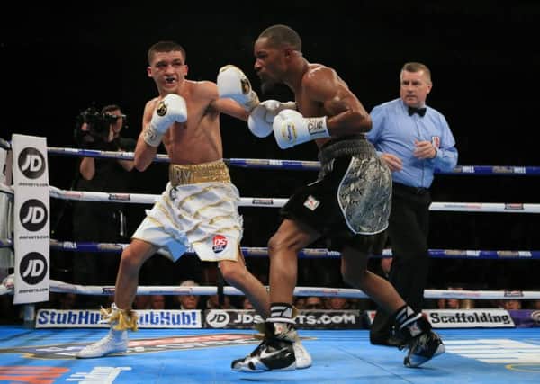 Lee Selby (left) and Eric Hunter during the IBF Featherweight World Championship bout at the 02 Arena