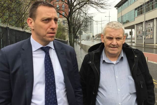 Solicitor Padraig O Muirigh (left) and James Rowntree (right), the brother of Francis Rowntree, who was killed after being struck by a rubber bullet in Belfast in 1972