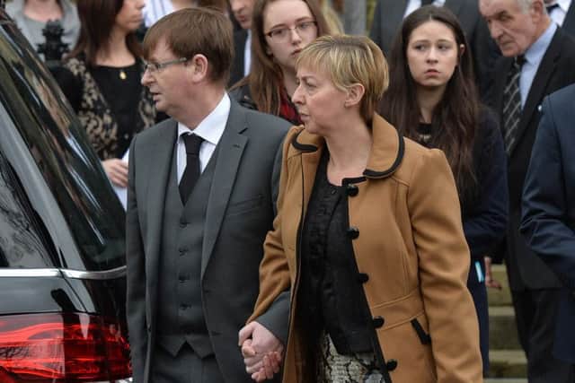 Willie Frazer  during the funeral of Lesley-Ann McCarragher, 19,  at First Presbyterian Church, Armagh