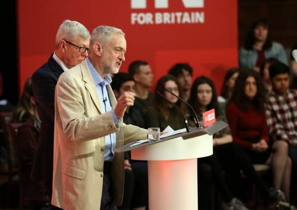 Labour party leader Jeremy Corbyn delivers a speech on the EU referendum campaign at Senate House, London