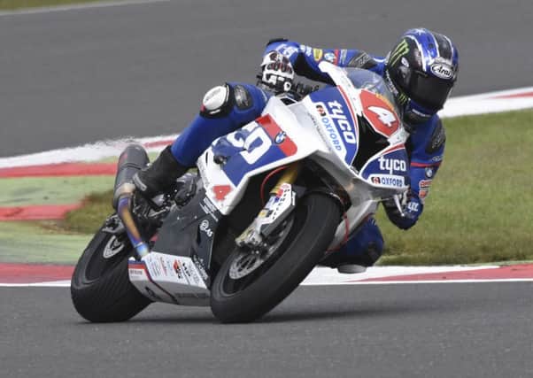 Ian Hutchinson on the Tyco BMW Superstock machine at Silverstone.