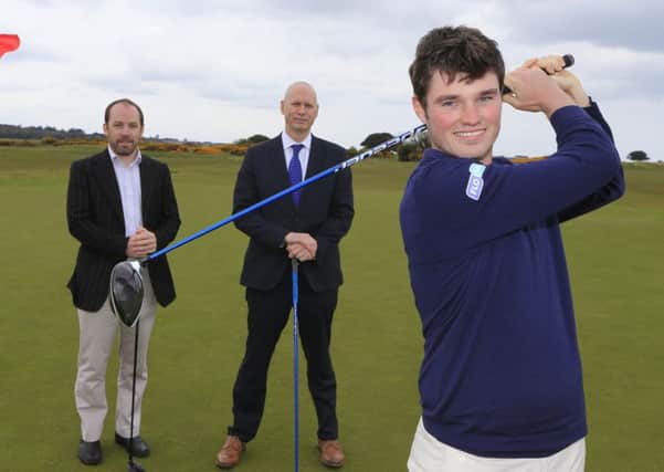 Cormac Sharvin Flogas Brand Ambassador, with John Rooney M.D. Flogas (centre) and Pat Finn CEO GUI at the sponsorship announcement of the Flogas Irish Amateur Open Championship, Royal Dublin Golf Club