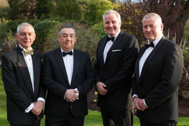 Speakers at the NI Grain Trade Association Annual Dinner. From left: Robin Irvine, Chief Executive, NIGTA; David O'Connor, President, NIGTA; Brent Pope and Paul Sloan. Photograph: Columba O'Hare