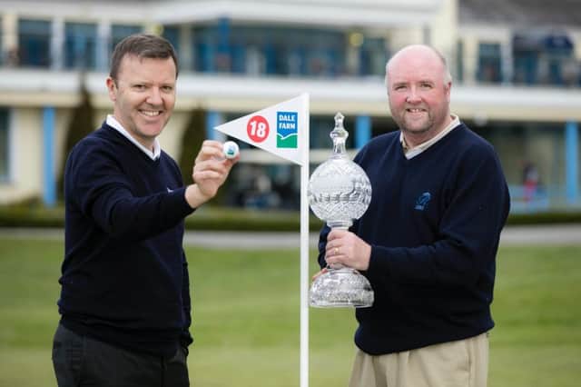 Northern Ireland's leading dairy company Dale Farm has announced that it will continue as an Official Sponsor of the Dubai Duty Free Irish Open hosted by the Rory Foundation for the third year running. Pictured at the announcement is Jason Hempton, Dale Farm Commercial Director - Branded Products and James Finnigan, Commercial Director of the Irish Open. The 2016 tournament takes place at the world famous K Club in Co Kildare from 19th - 22nd May.