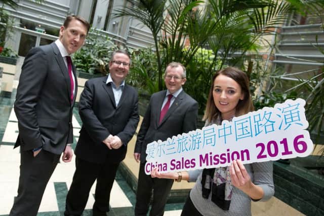 Preparing for the China mission are, from left,  James Kenny, China manager with Tourism Ireland, Ian Baillie of Stena Line, Tourism Ireland CEO Niall Gibbons and Assumpta ONeill from Titanic Belfast