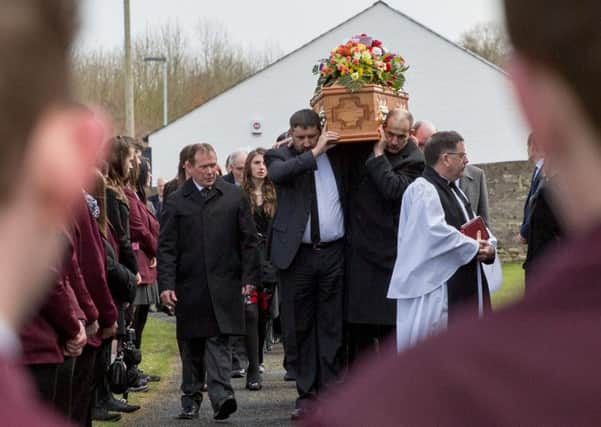 Friends and relatives at the funeral of John Irwin at St. John's Parish Church, Middletown, Co Armagh. The 16-year-old died suddenly at his local school, City of Armagh High School.
