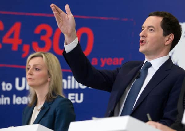George Osborne (pictured with Environment Minister Liz Truss) warned of a heavy price of an EU exit, as the NFU said it was pro-Europe
