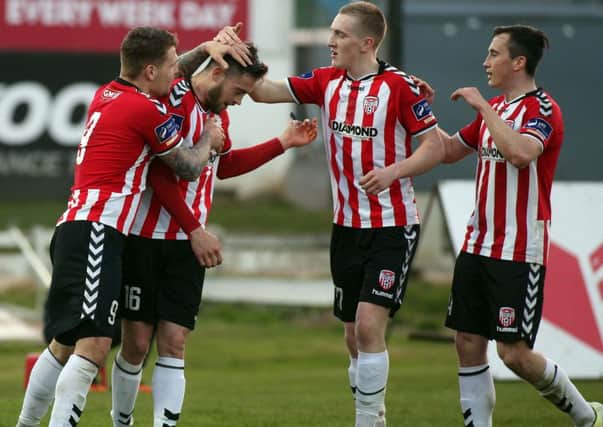 Derry's Nathan Boyle celebrates his opening goal against Sligo