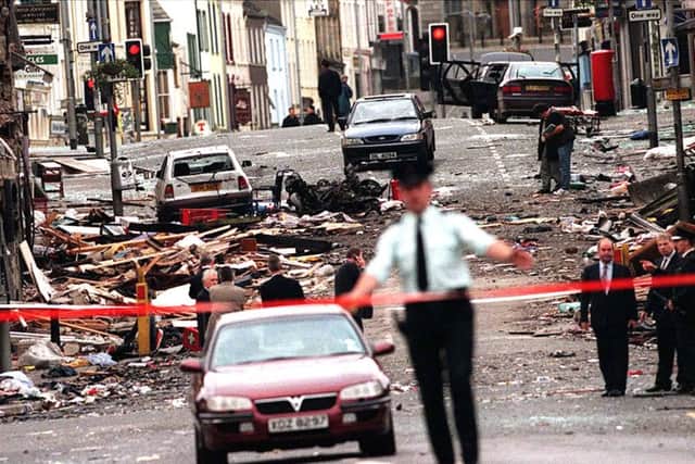 The scene of devastation in Omagh town centre after the 1998 blast.