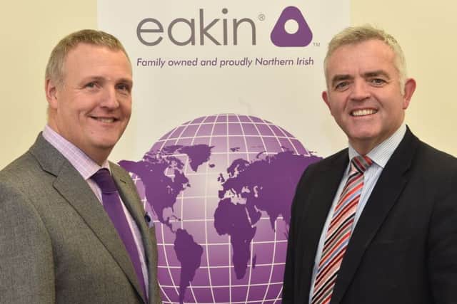 Jeremy Eakin, Managing Director TG Eakin., left, with Enterprise Minister Jonathan Bell
