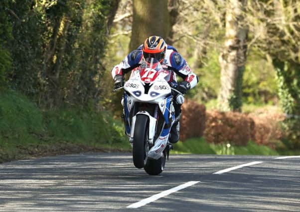 Ryan Farquhar on  the IEG BMW at the Tandragee 100 on Saturday.