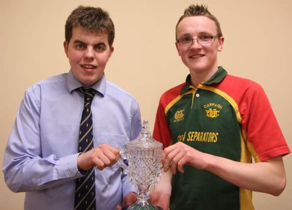 Matthew Wilson pictured with guest speaker Andrew Little with his award for County Tyrones Junior Member of the year. Matthew has recently been awarded YFCU Junior member of the year at the annual YFCU AGM and Conference