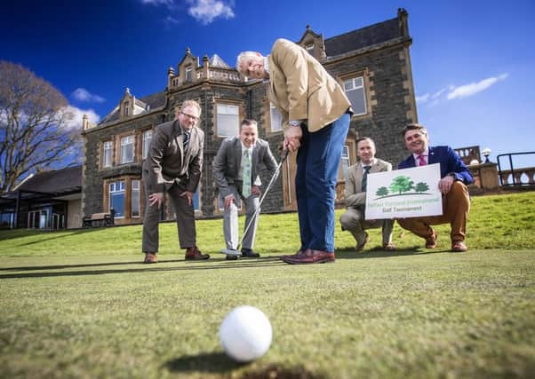 Launching the Belfast Golf Tournament are left to right : Jim Cullen, Belvoir Park Golf Club, Simon Wallace, Tourism NI, Greg Bailie, Shandon Park Golf Club, Paddy Deane, Malone Golf Club, Patrick Aiken, Golf PA