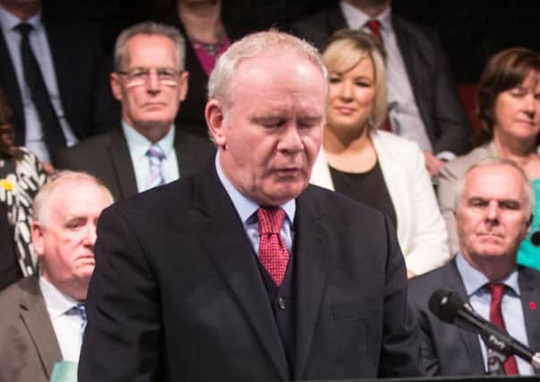 Martin McGuinness during the launch of the Sinn Fein Assembly elections manifesto  in Londonderry