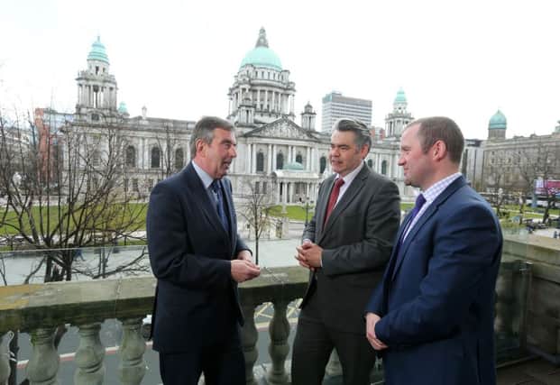 At the announcement of the Casement Park consultation were (from left) Tom Daly, chairman of the Casement Park Project Board, Rory Miskelly, project director and Stephen McGeehan, project sponsor