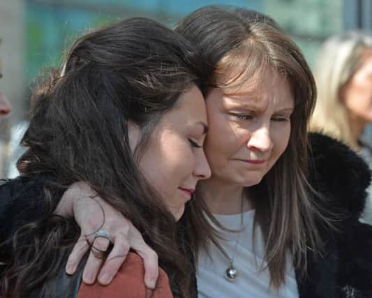 Enda Dolan's mother Niamh and her daughter outside Laganside Court after Wednesday's sentencing