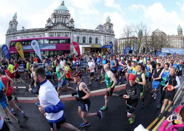 Runners at the beginning of the Deep RiverRock Belfast City Marathon. Picture by Kelvin Boyes  Press Eye