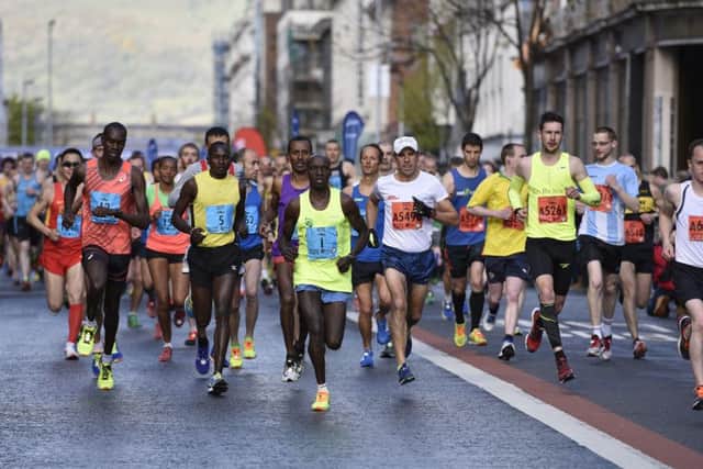 Leading runners in the marathon as it begins. Picture: Cameron Hamilton /Presseye
