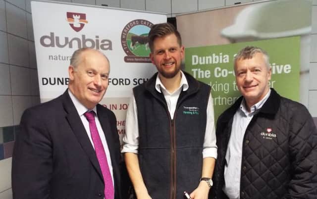 Jack Dobson, Executive Director Dunbia (l) is pictured with Will Jackson, Agricultural Manager, The Co-operative Food Group & Kenny Linton, Agricultural Manager Dunbia, preparing for Balmoral Show. Dunbia and Co-operative Food Group will mark 30 years in business together at the Balmoral Show.