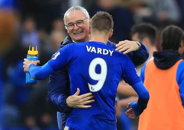 Leicester boss Claudio Ranieri with striker Jamie Vardy