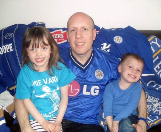 Graeme Cousins and children Ben and Lucy celebrate Leicester Citys title win